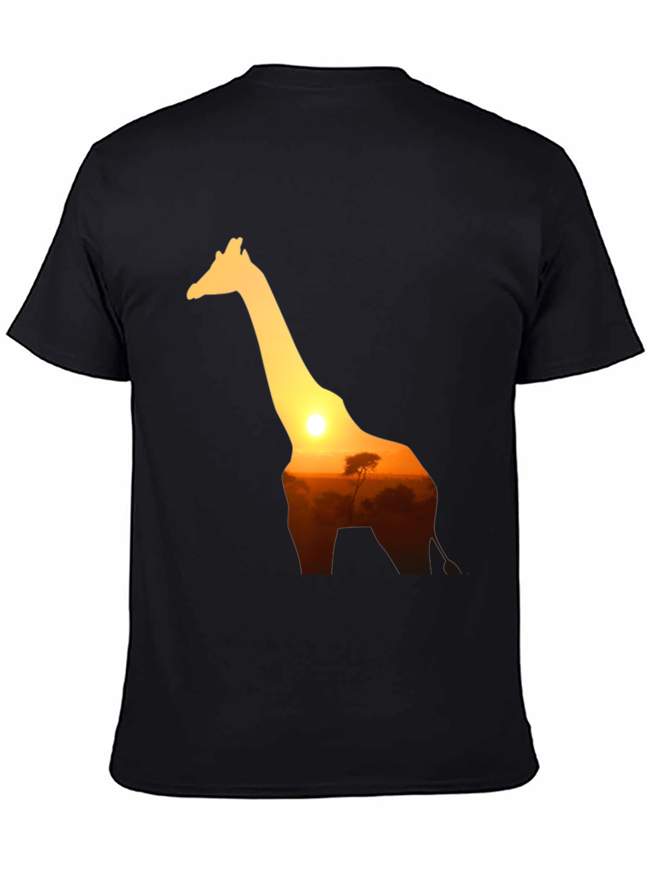 Giraffe Sunset Graphic Tee - Black Cotton T-Shirt