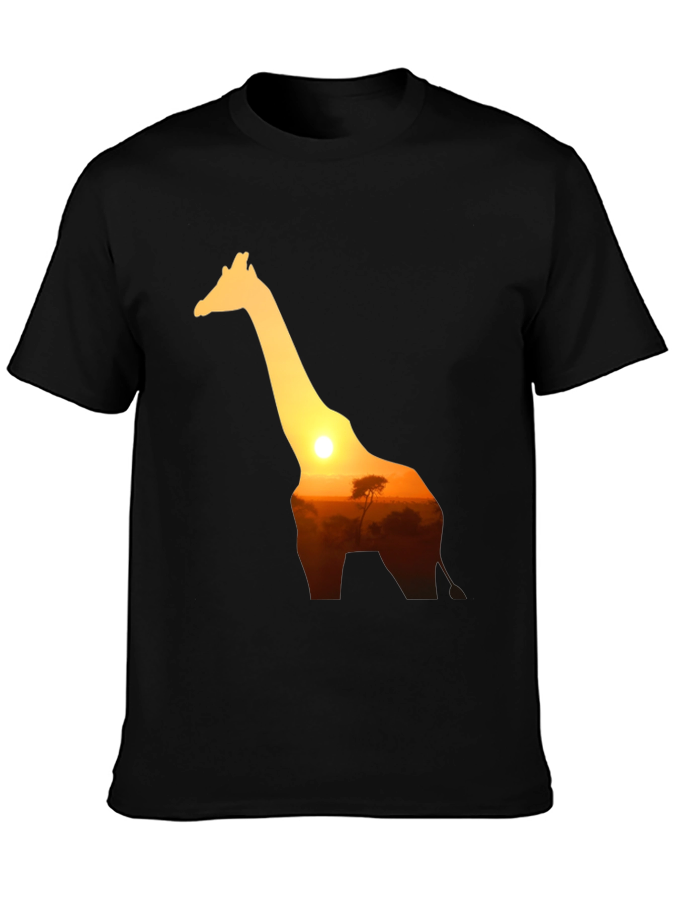 Giraffe Sunset Graphic Tee - Black Cotton T-Shirt