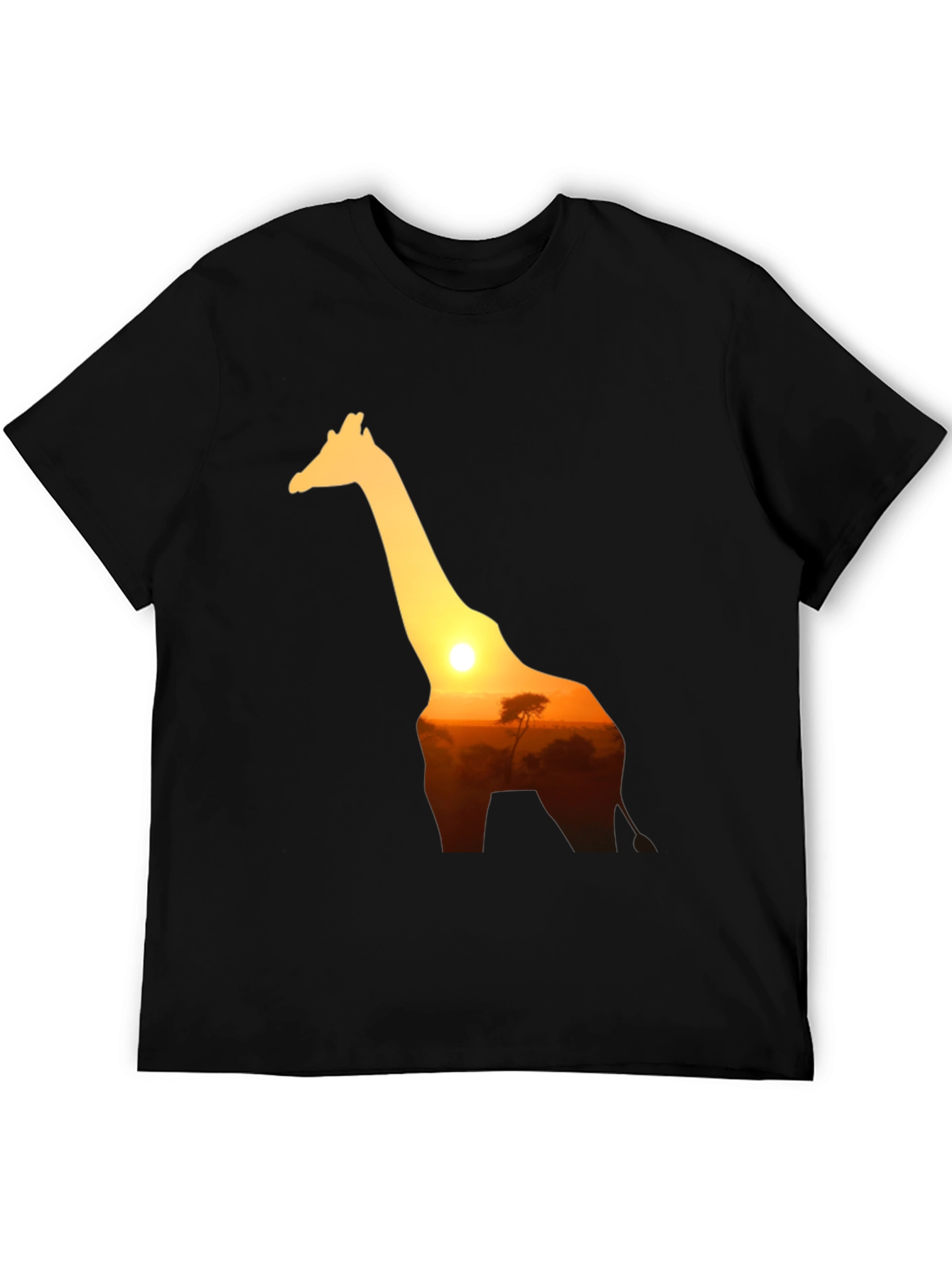Giraffe Sunset Graphic Tee - Black Cotton T-Shirt