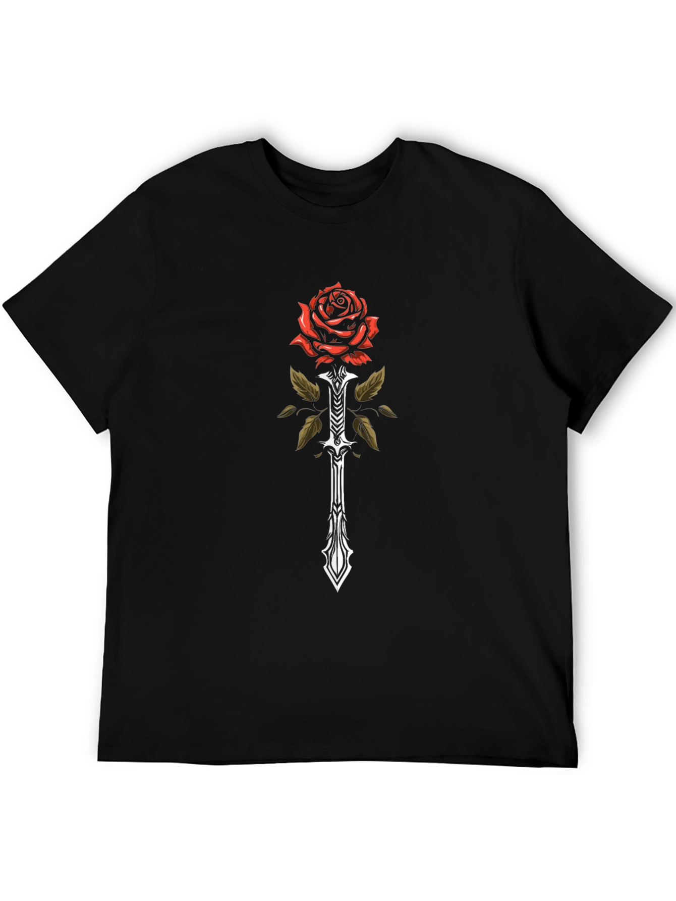 Rose and Sword Graphic Black T-Shirt