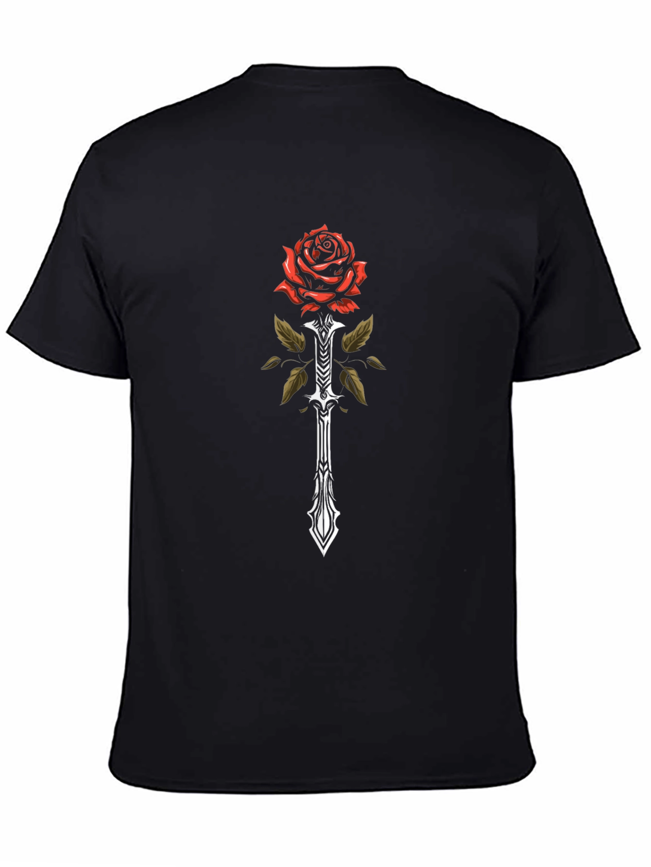 Rose and Sword Graphic Black T-Shirt