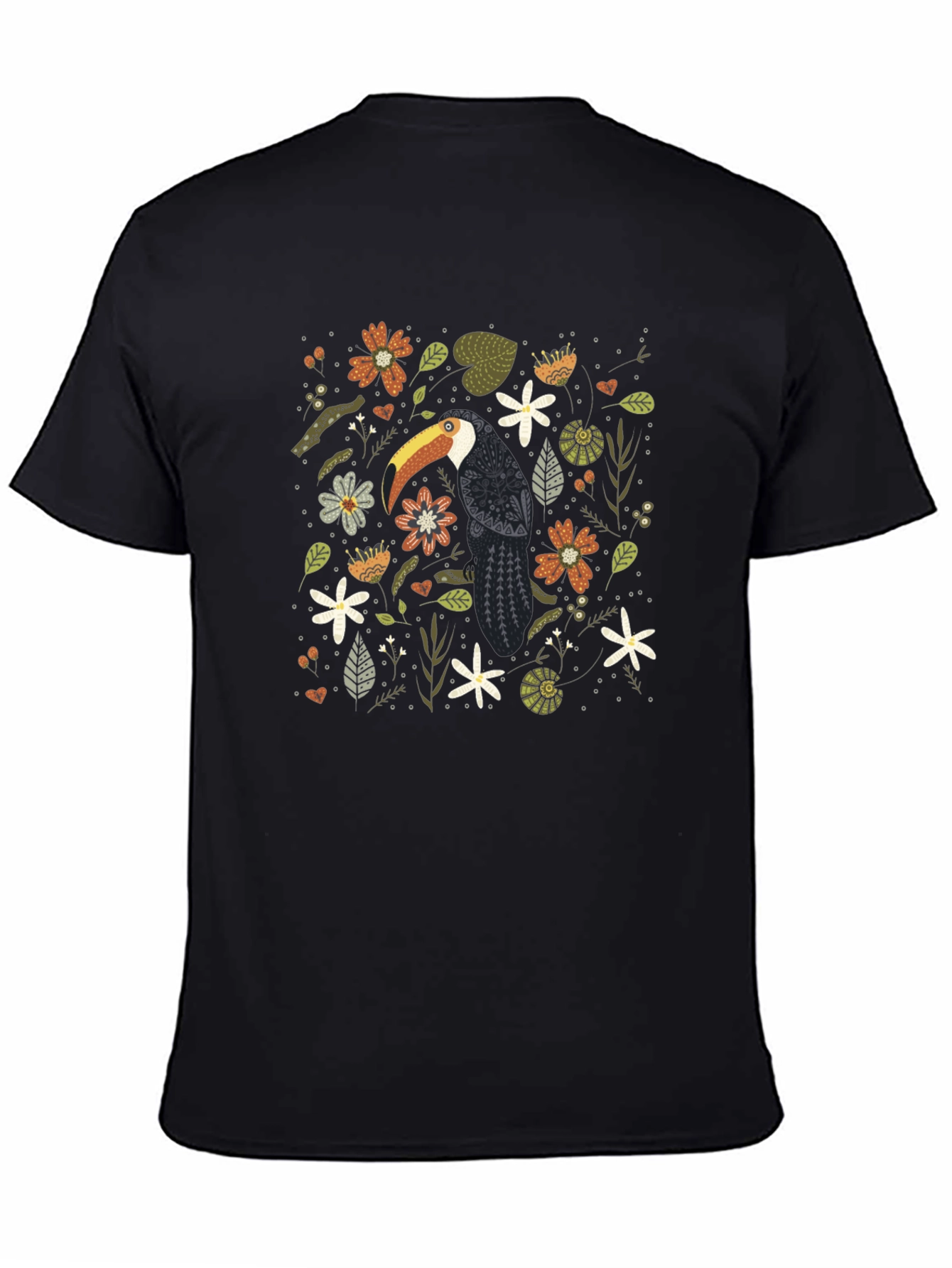 Toucan Floral Print Black T-Shirt