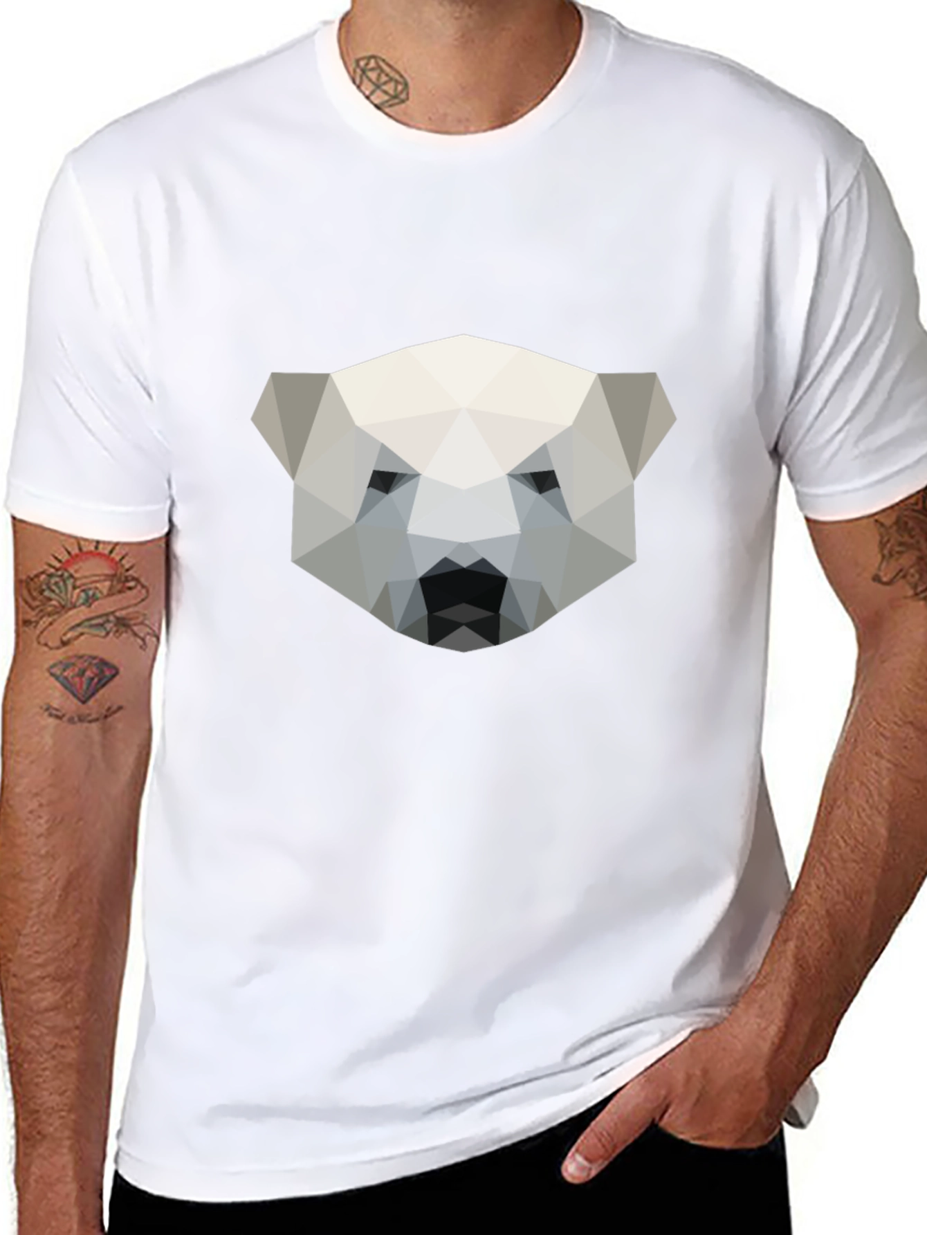 Geometric Polar Bear Graphic Tee - Modern Style