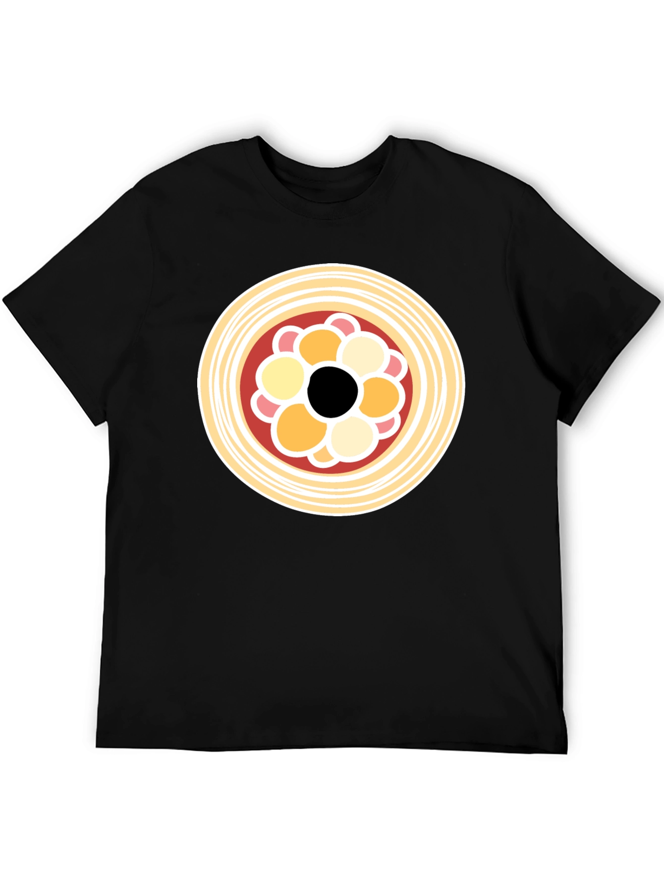 Black T-Shirt with Abstract Circle Food Graphic