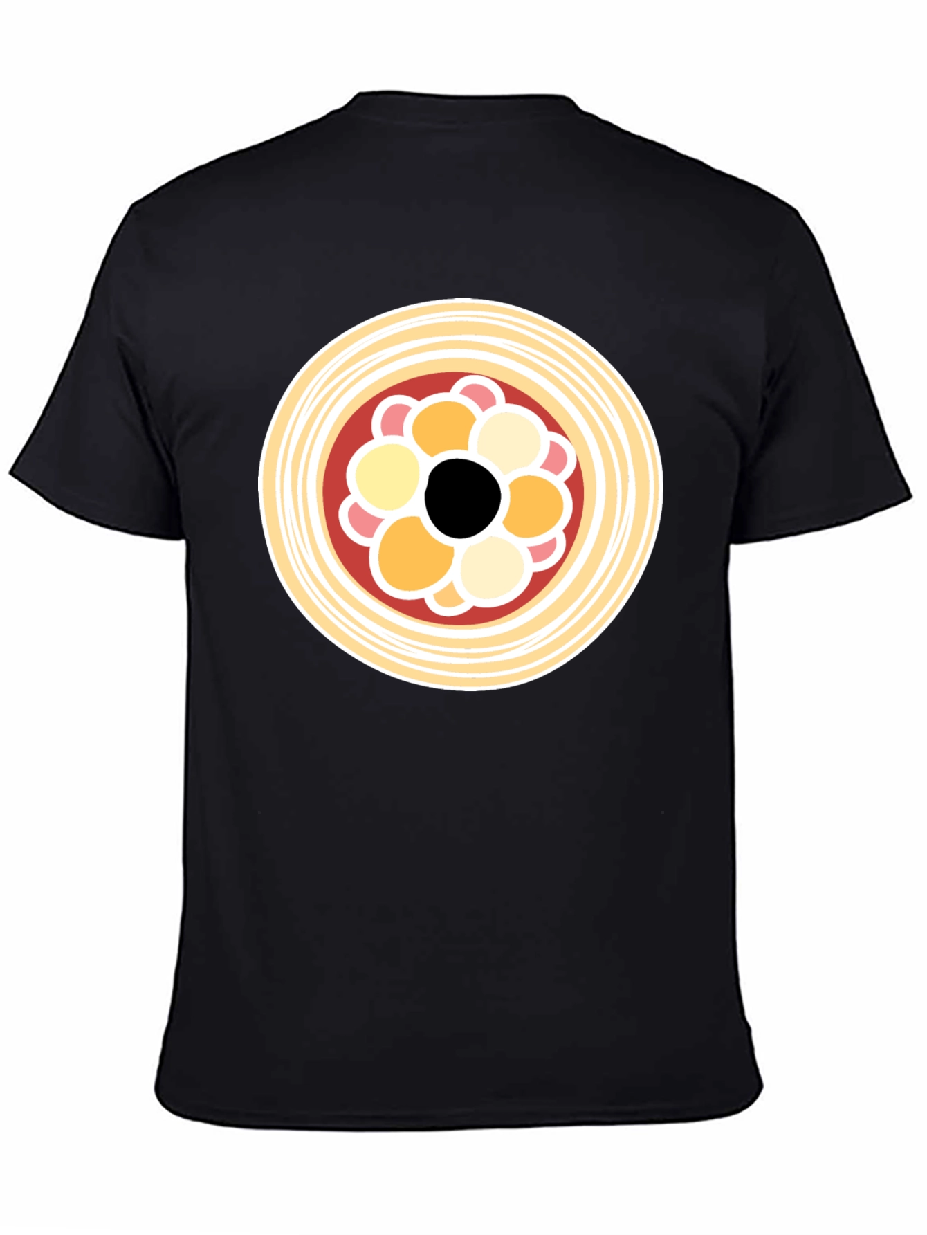 Black T-Shirt with Abstract Circle Food Graphic