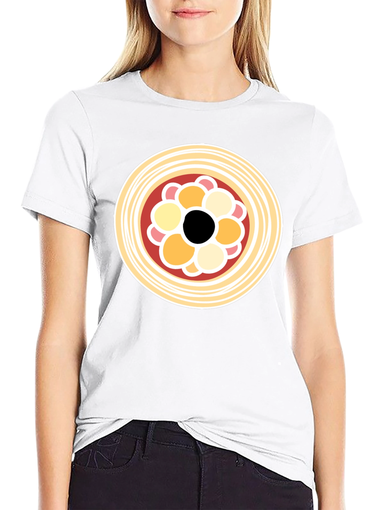 Black T-Shirt with Abstract Circle Food Graphic