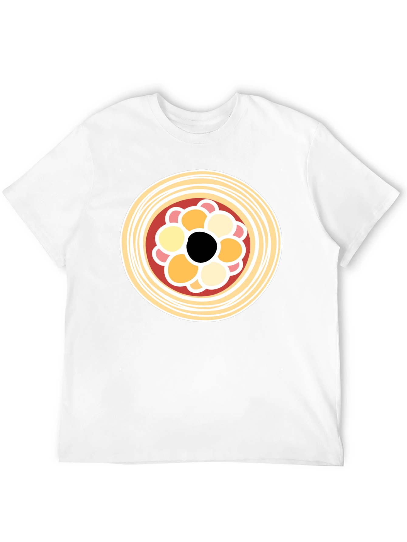 Black T-Shirt with Abstract Circle Food Graphic