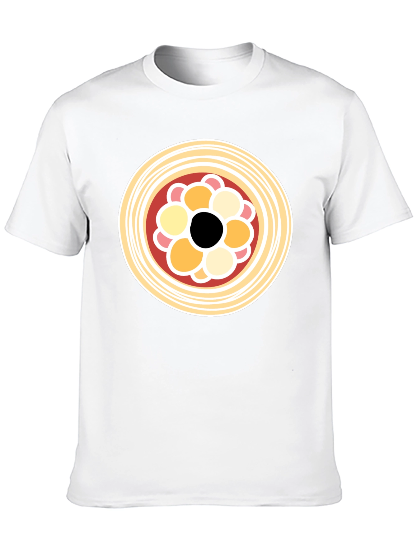 Black T-Shirt with Abstract Circle Food Graphic