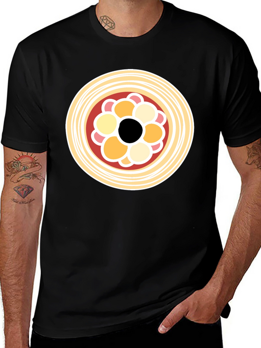 Black T-Shirt with Abstract Circle Food Graphic