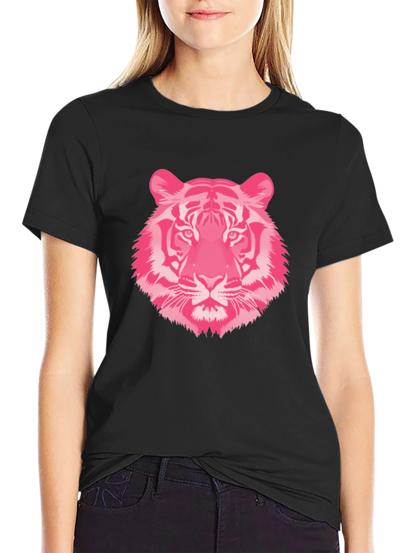Pink Tiger Graphic Tee - Black Cotton T-Shirt
