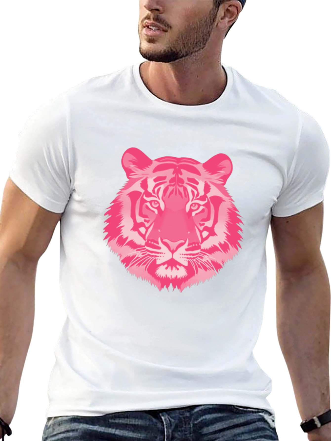 Pink Tiger Graphic Tee - Black Cotton T-Shirt