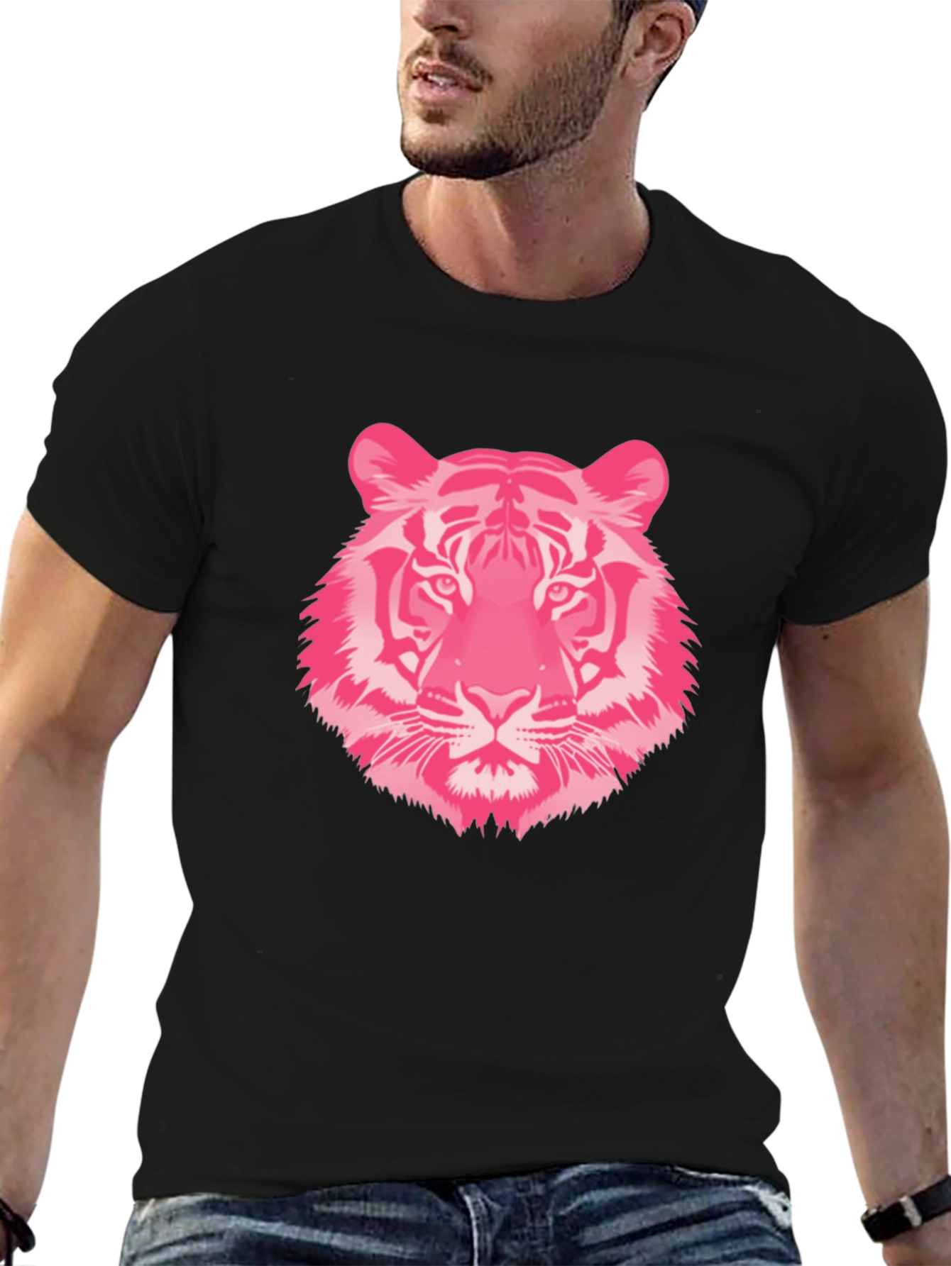 Pink Tiger Graphic Tee - Black Cotton T-Shirt