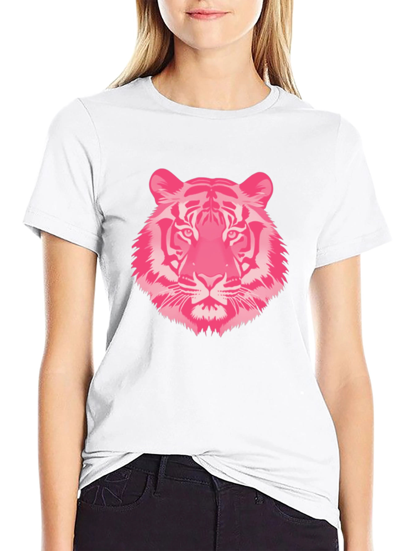 Pink Tiger Graphic Tee - Black Cotton T-Shirt