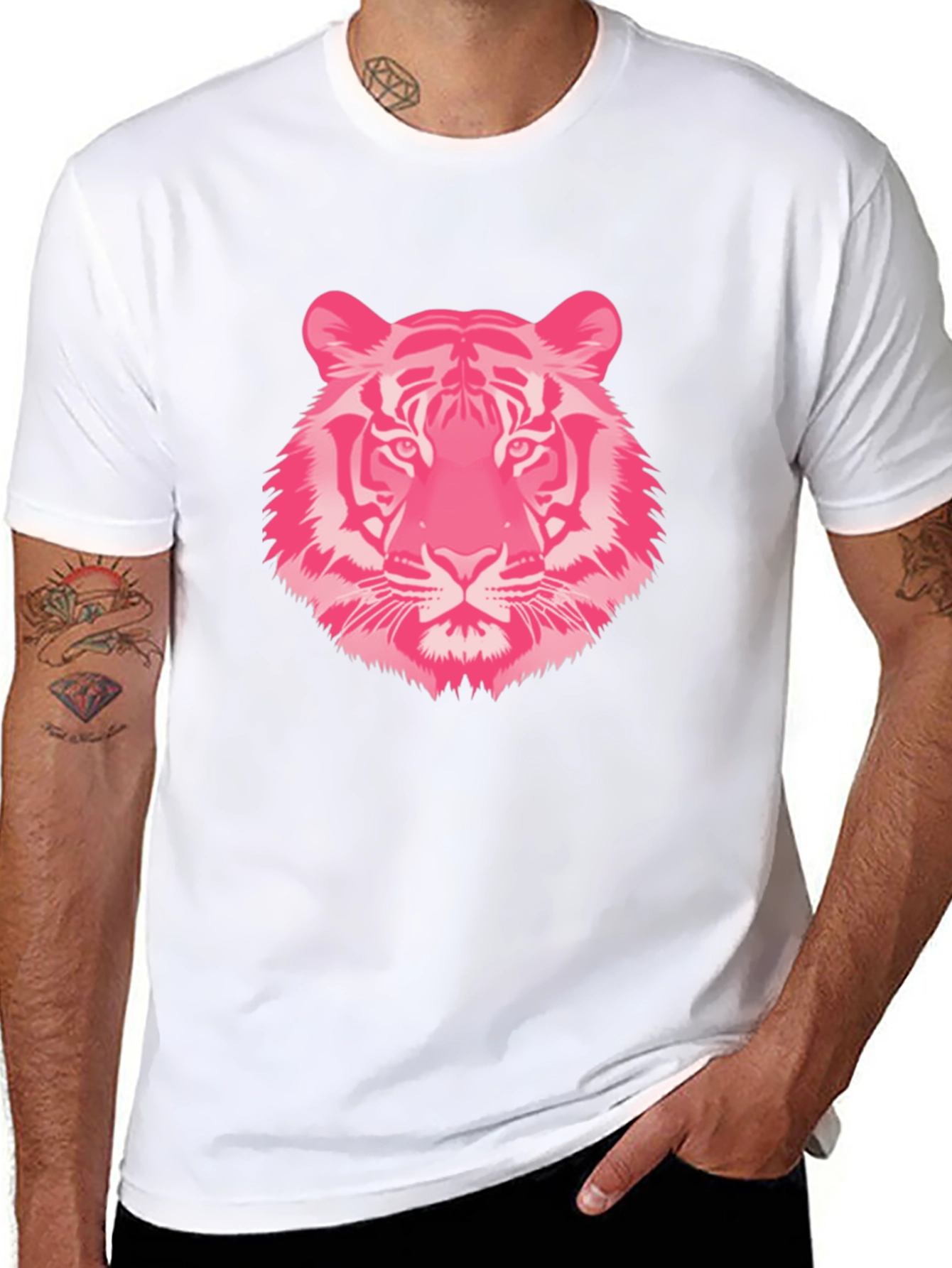 Pink Tiger Graphic Tee - Black Cotton T-Shirt