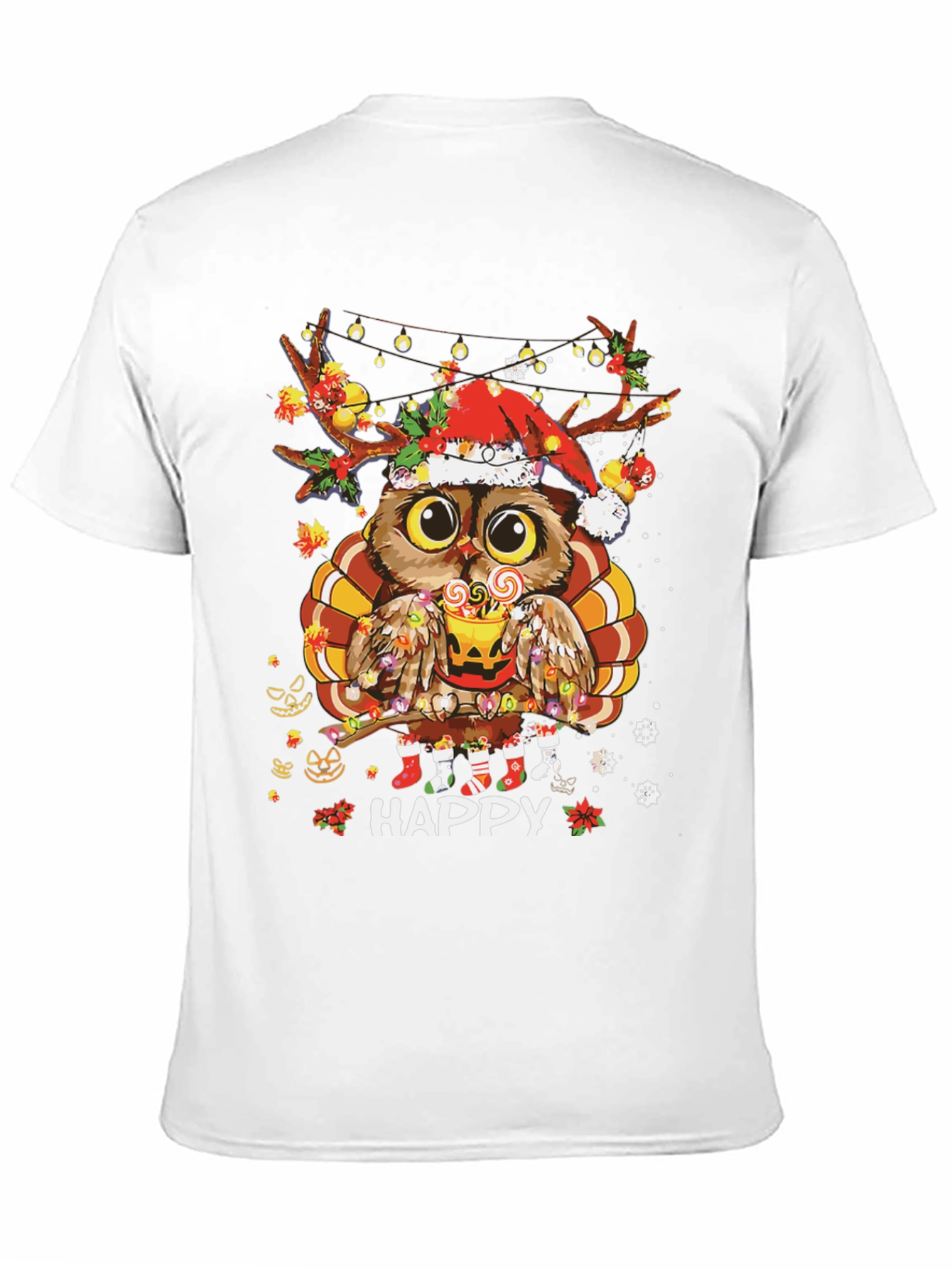 Holiday Owl T-Shirt: Happy Thanksgiving & Christmas