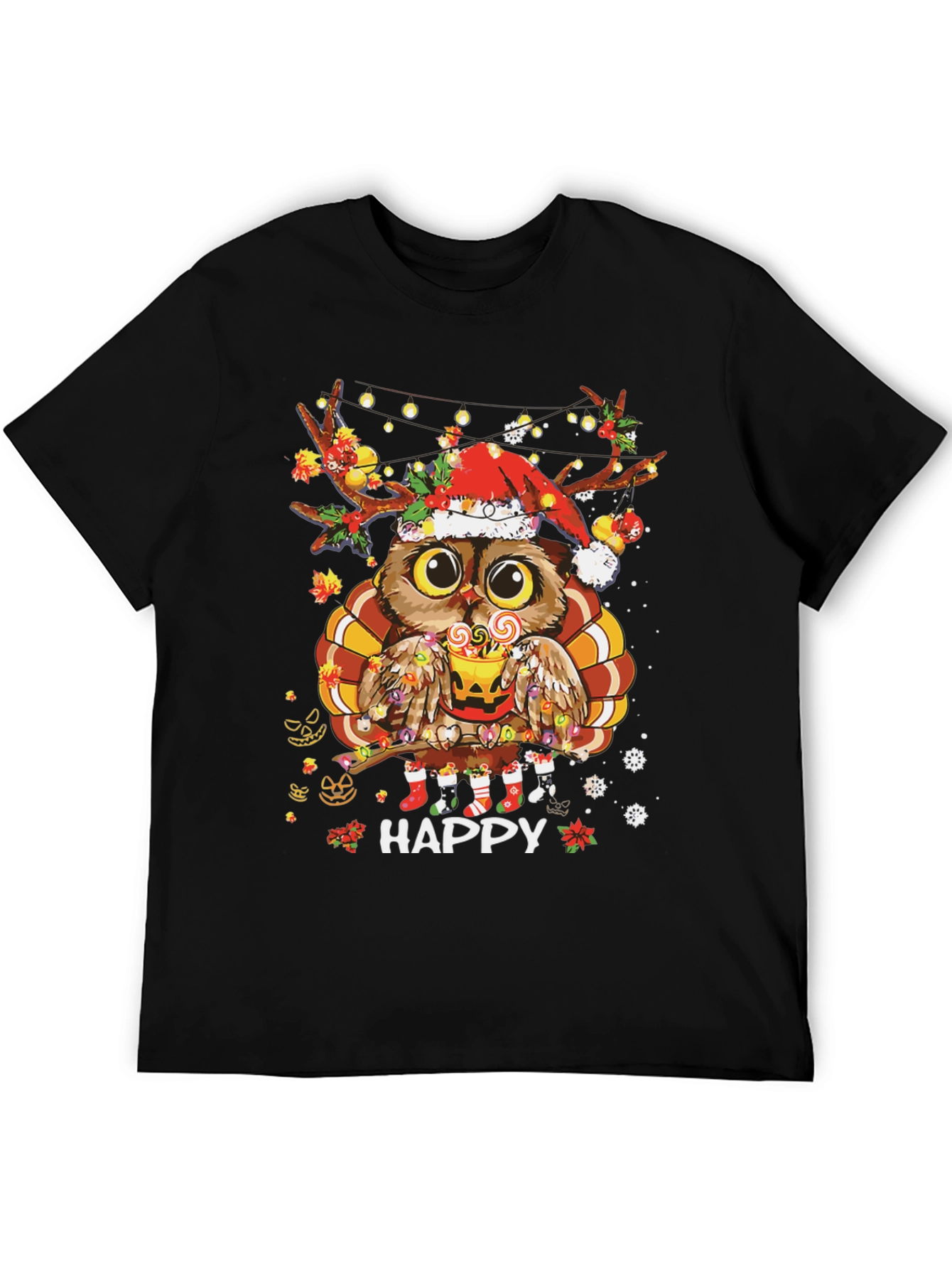 Holiday Owl T-Shirt: Happy Thanksgiving & Christmas