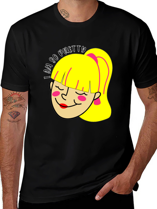 I Am So Pretty Cartoon Girl Graphic Black Tee