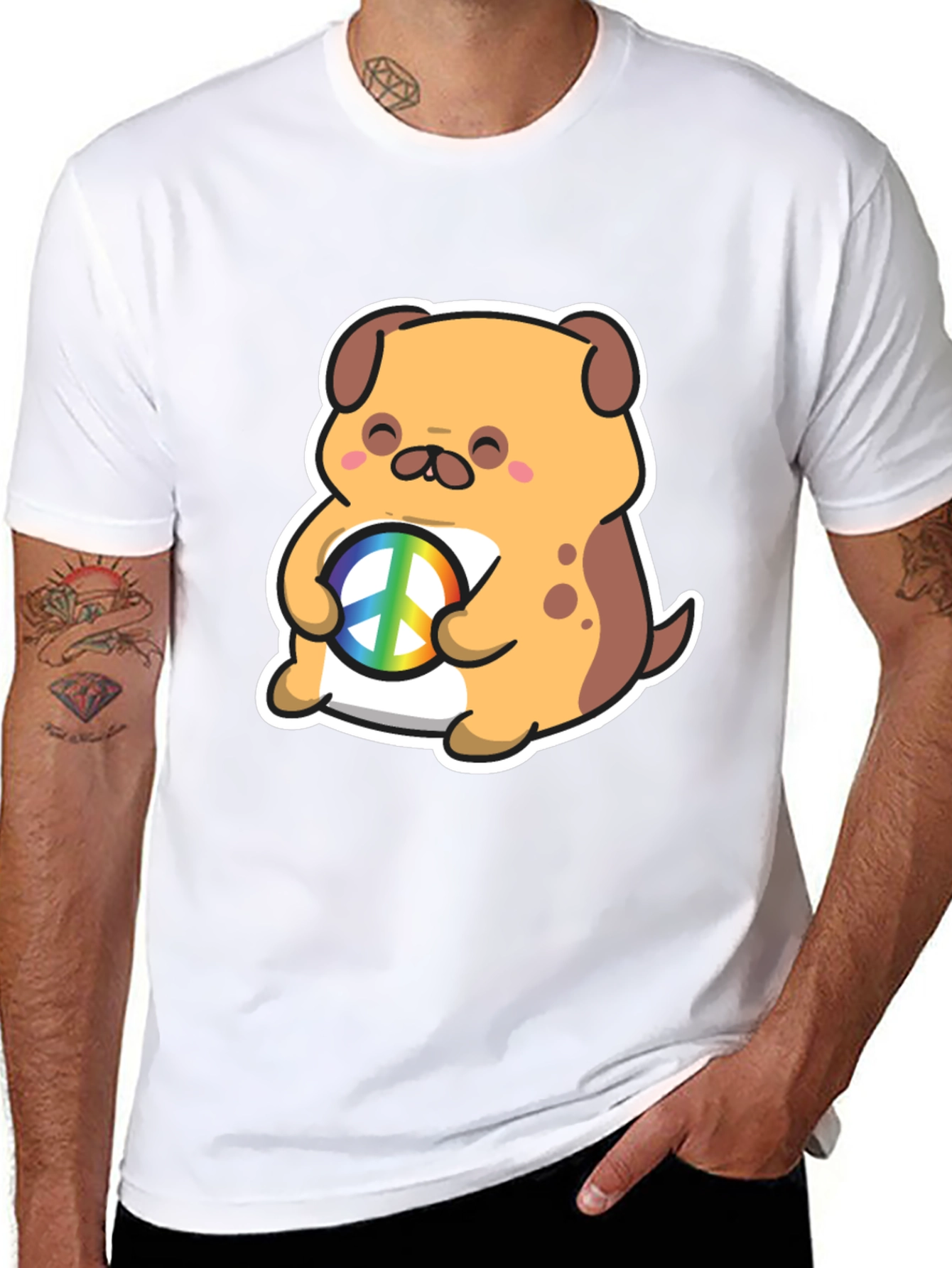 Dog Peace Sign Graphic T-Shirt