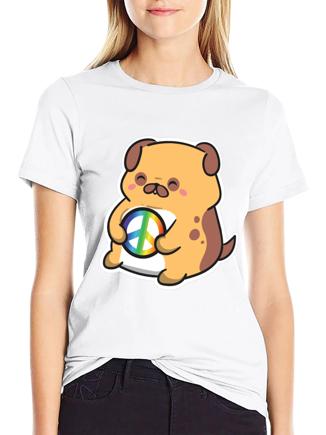 Dog Peace Sign Graphic T-Shirt
