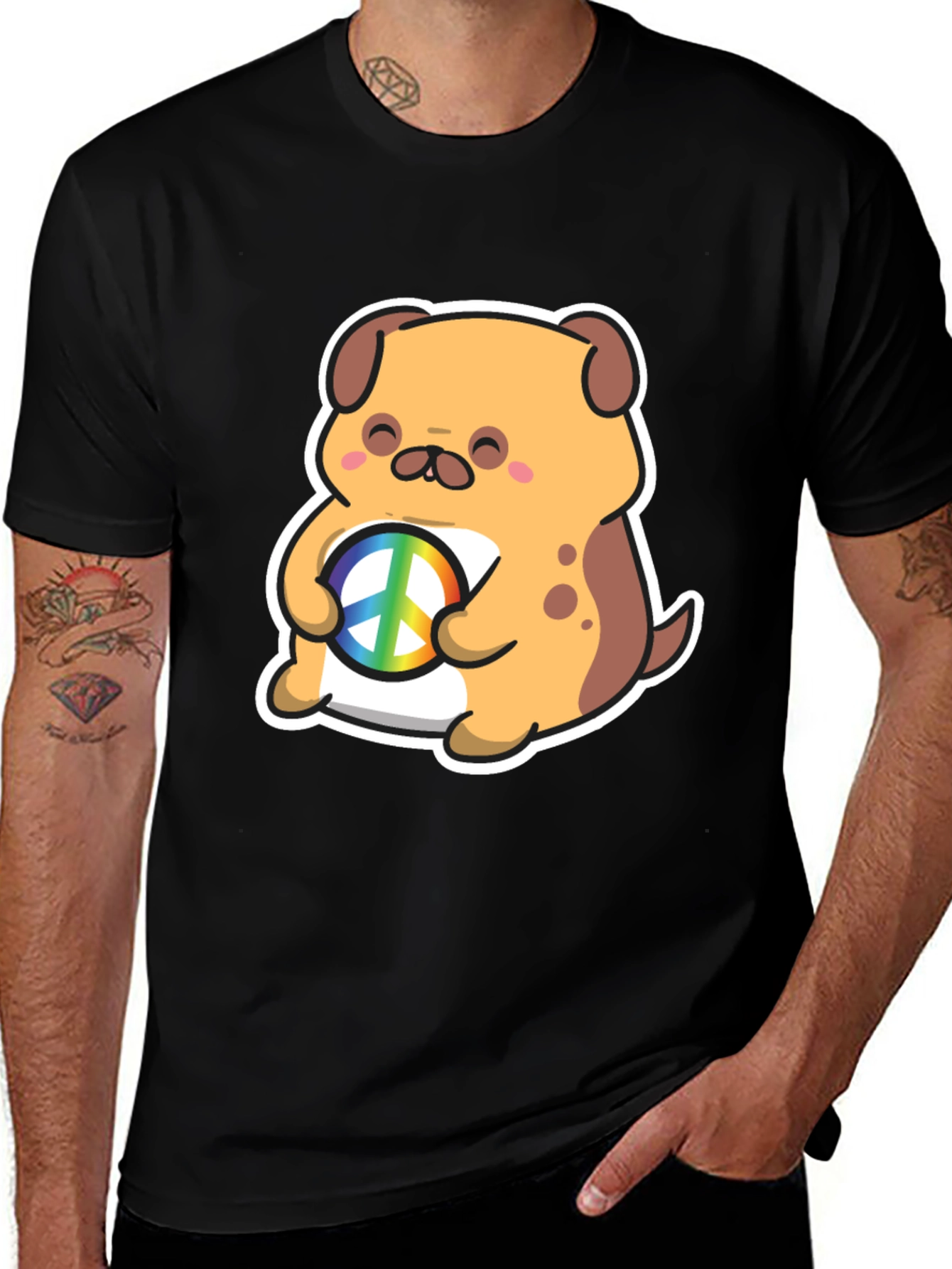 Dog Peace Sign Graphic T-Shirt