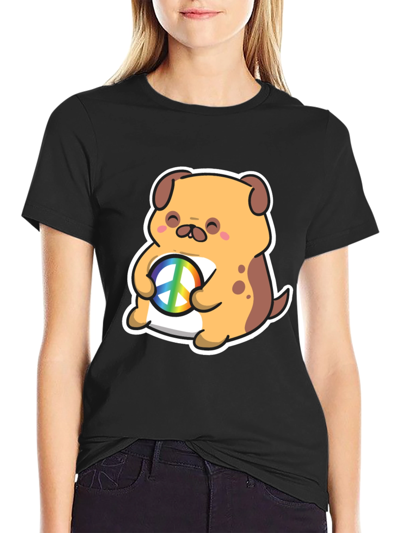 Dog Peace Sign Graphic T-Shirt