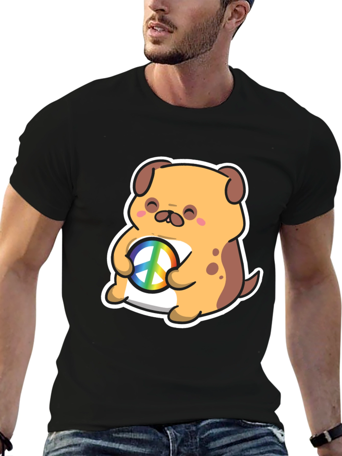 Dog Peace Sign Graphic T-Shirt