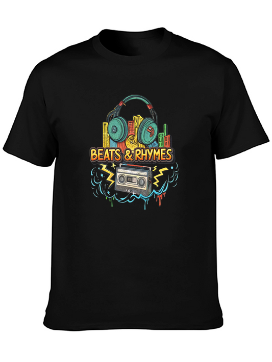 Beats & Rhymes Graphic Tee - Retro Music Style