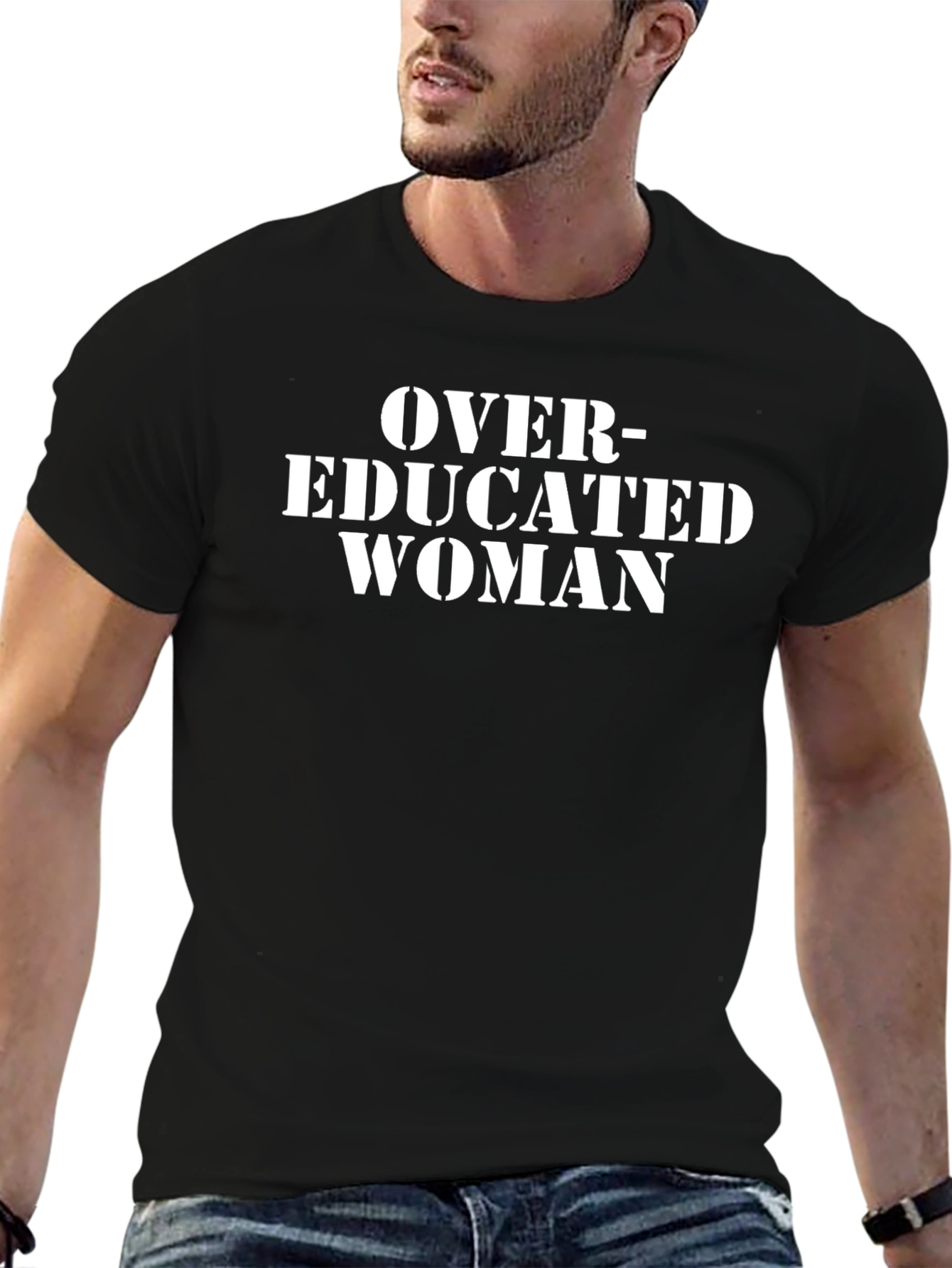 Over-Educated Woman Graphic Tee - Black Cotton T-Shirt
