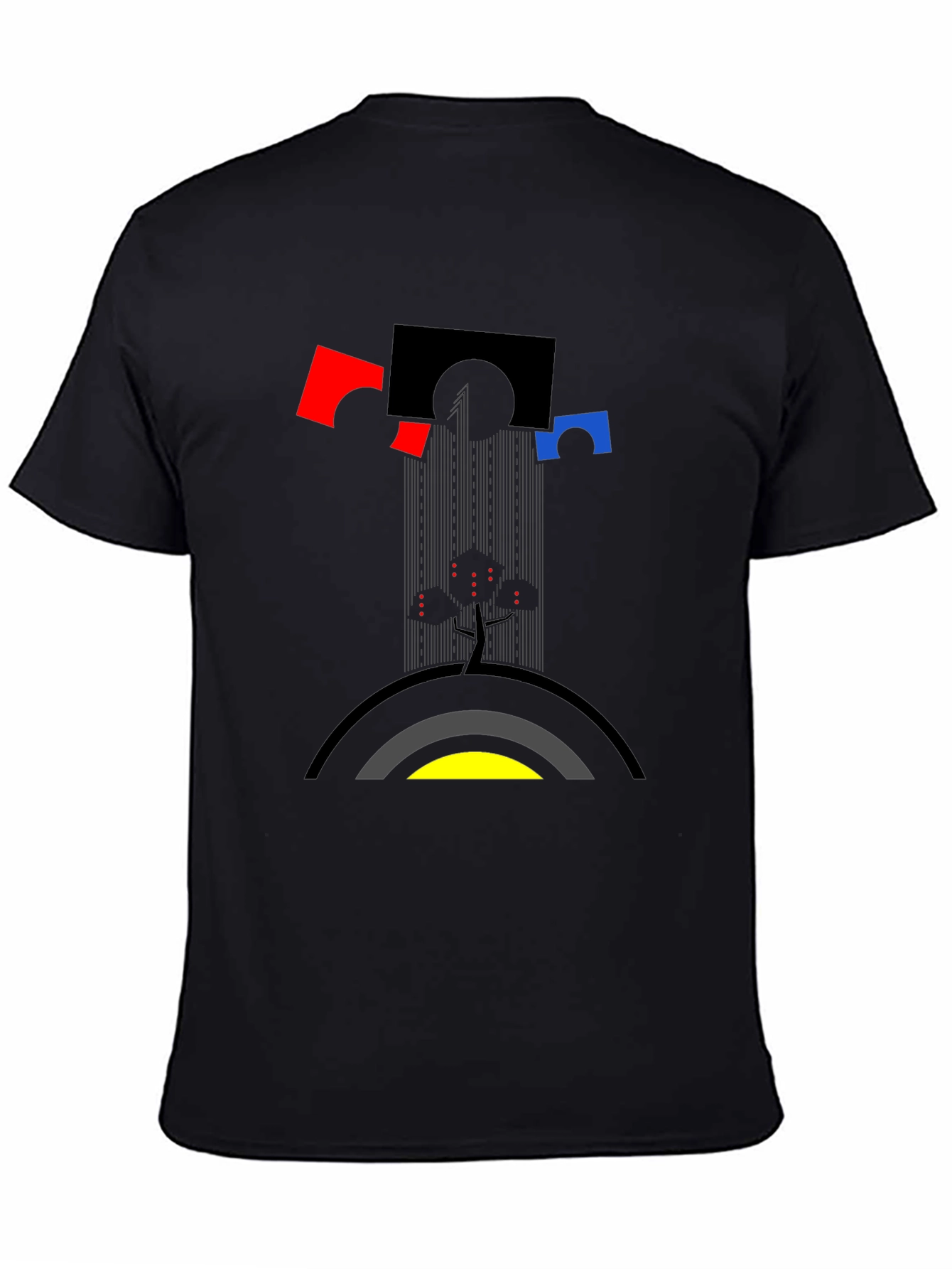 Abstract Geometric Graphic Print Mens Black T-Shirt
