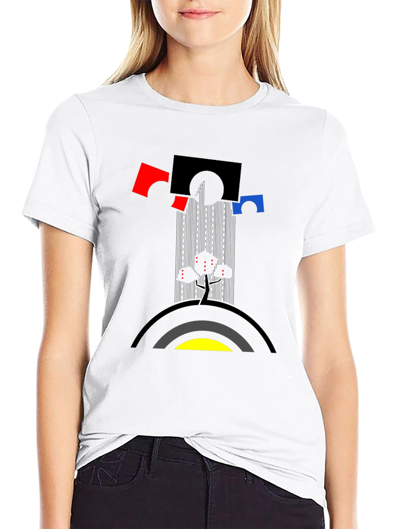 Abstract Geometric Graphic Print Mens Black T-Shirt
