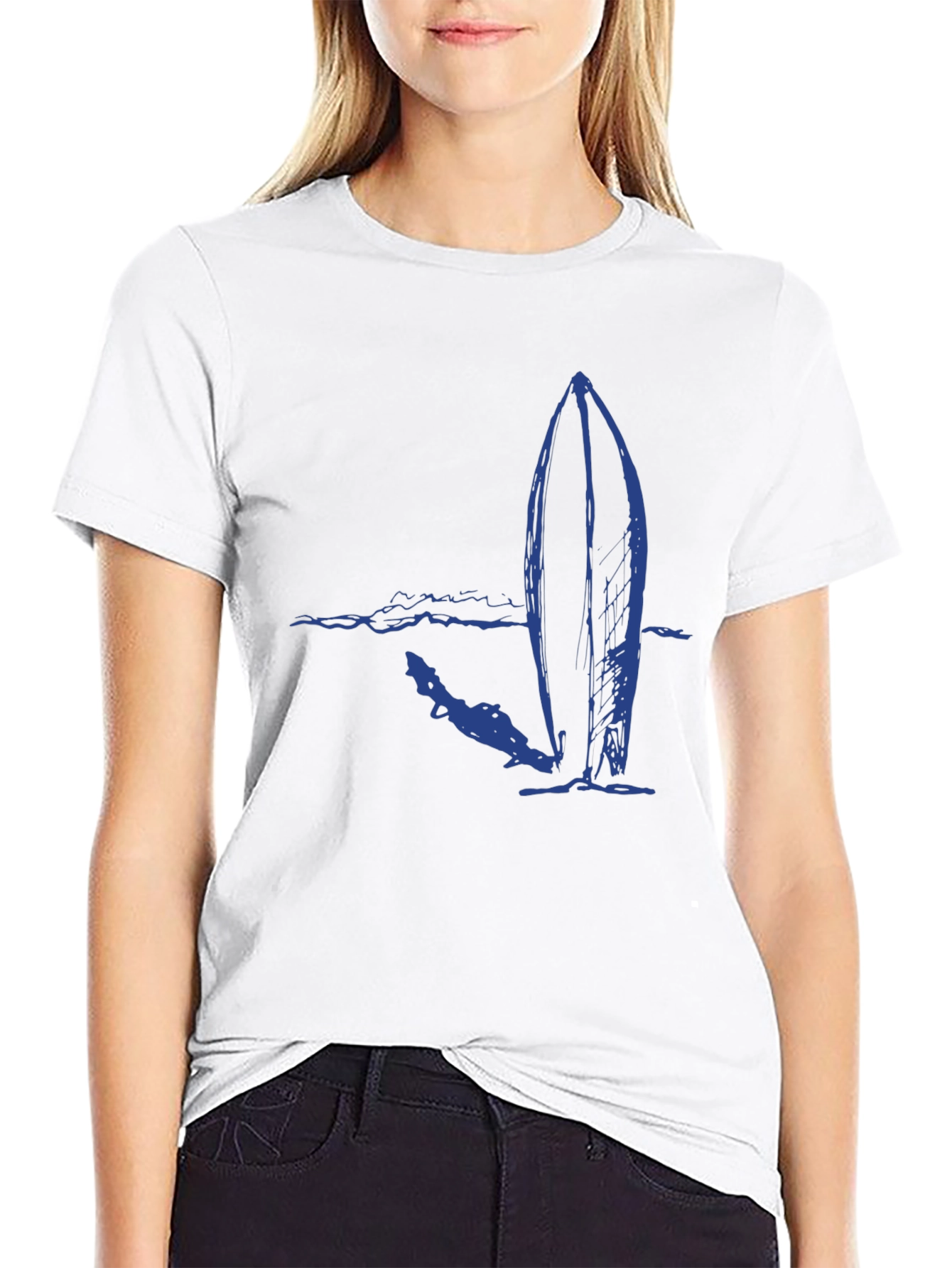 Surfboard Graphic Tee - Black Cotton Casual T-Shirt