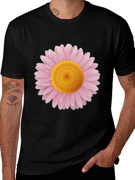 Black T-Shirt with Pink and Yellow Daisy Graphic