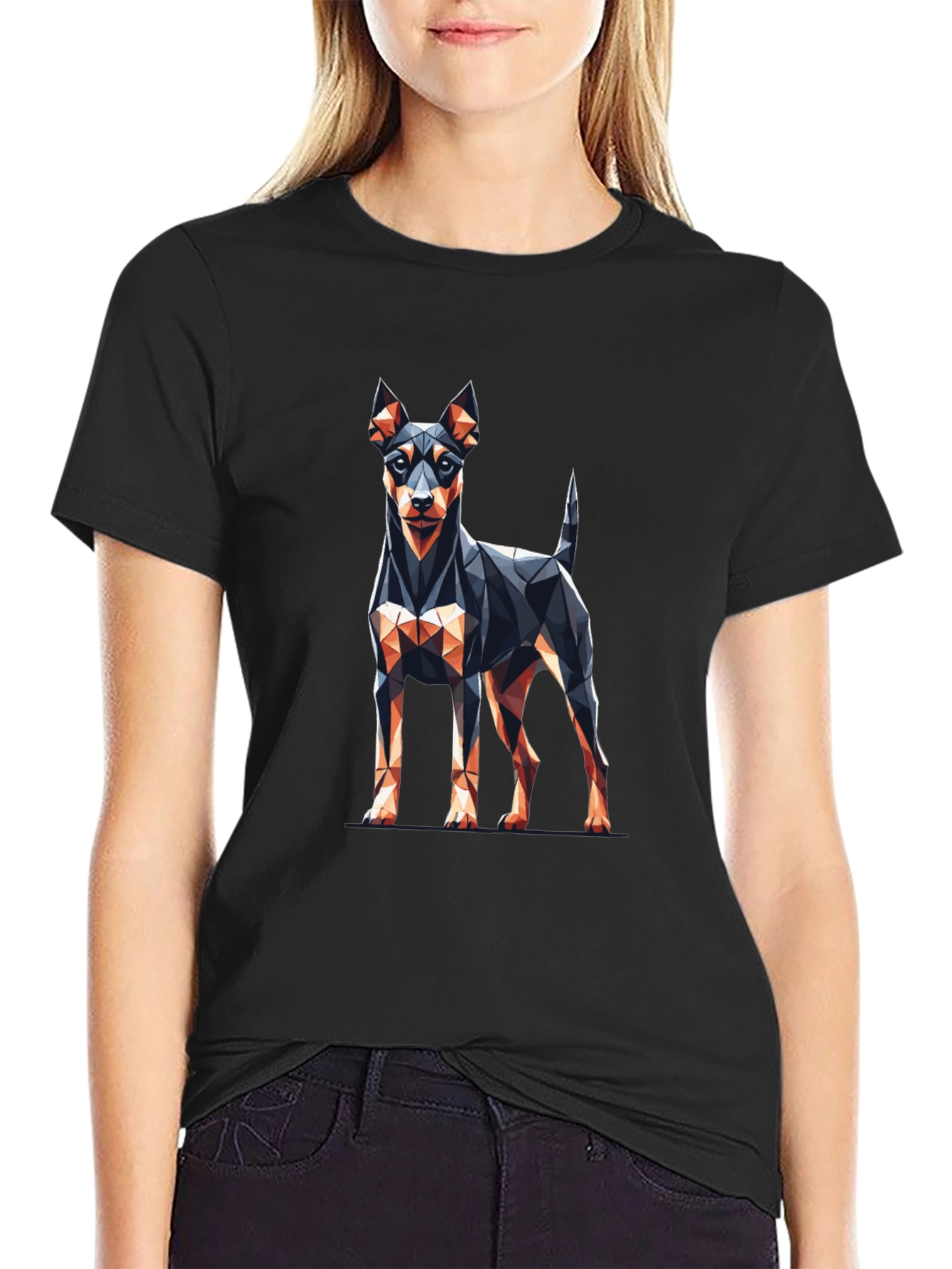 Geometric Dog Graphic Tee - Stylish Black T-Shirt