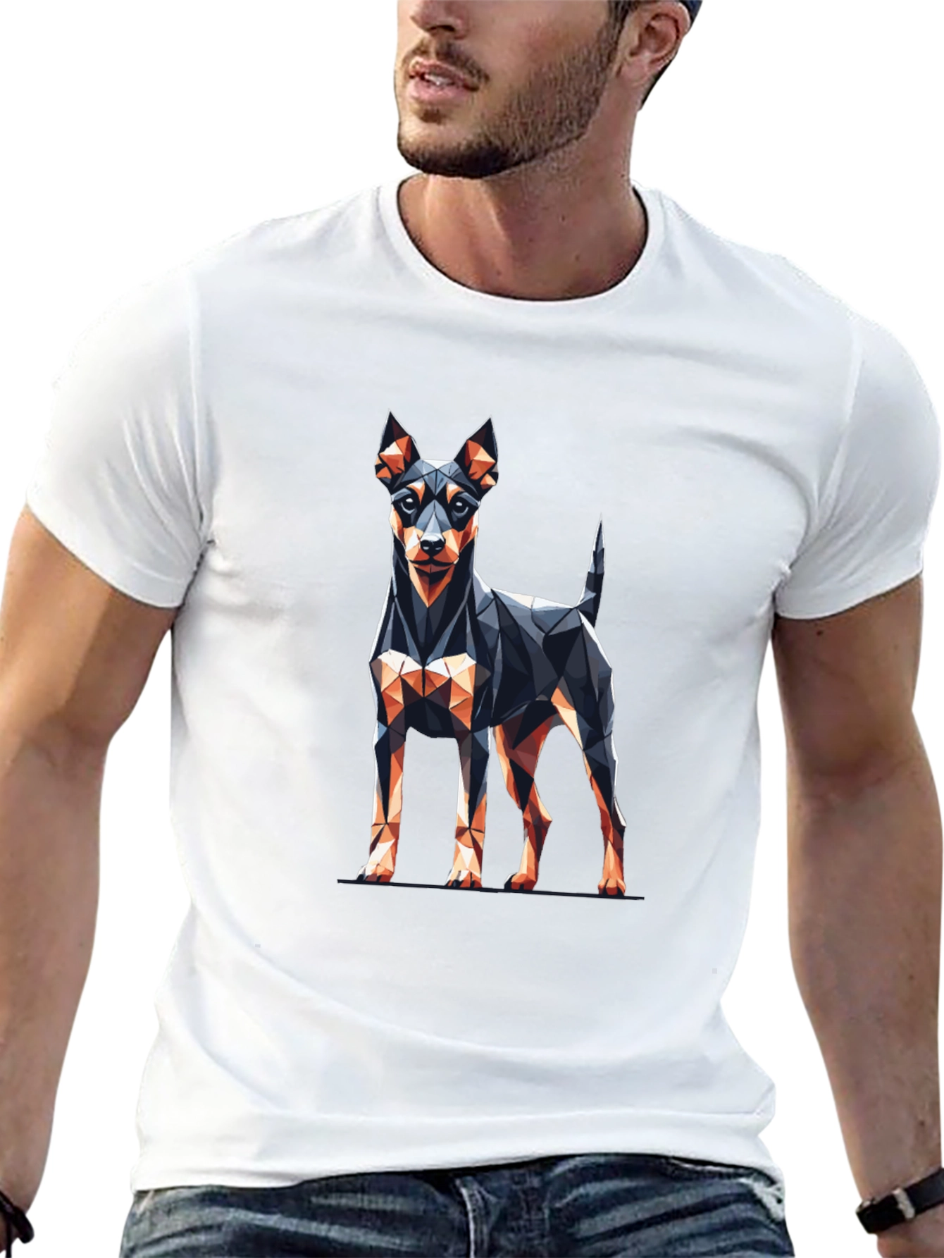 Geometric Dog Graphic Tee - Stylish Black T-Shirt