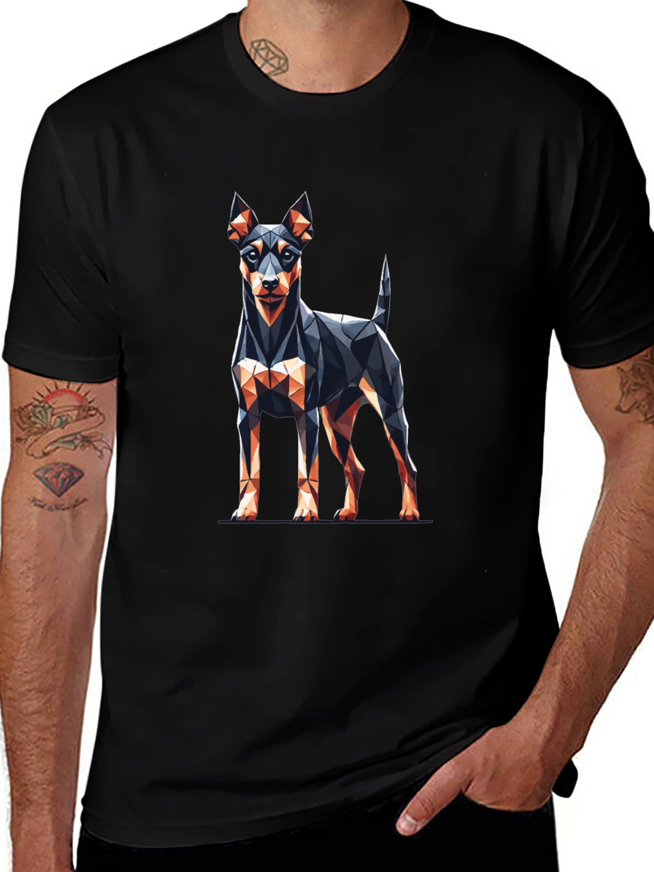 Geometric Dog Graphic Tee - Stylish Black T-Shirt