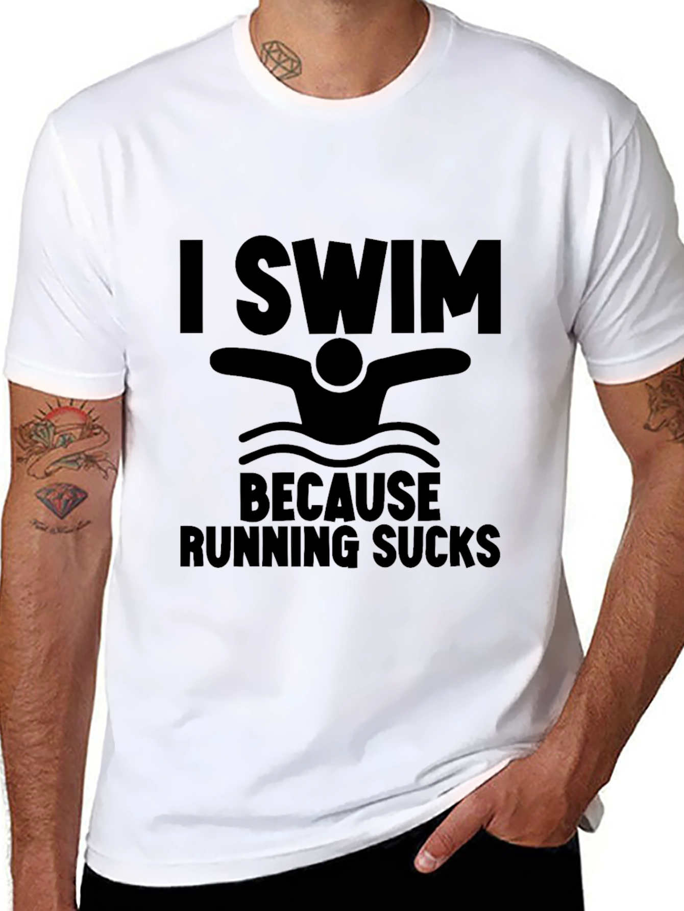 I Swim Because Running Sucks Black T-Shirt