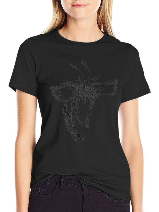 Black T-Shirt with Flower Sketch