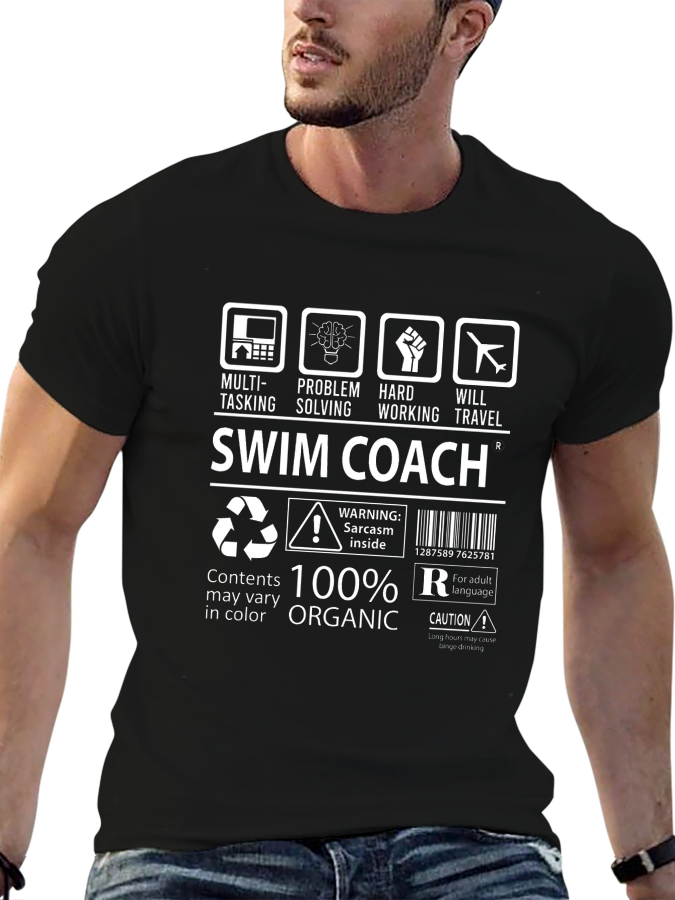 Swim Coach Multi-Tasking 100% Organic Graphic T-Shirt