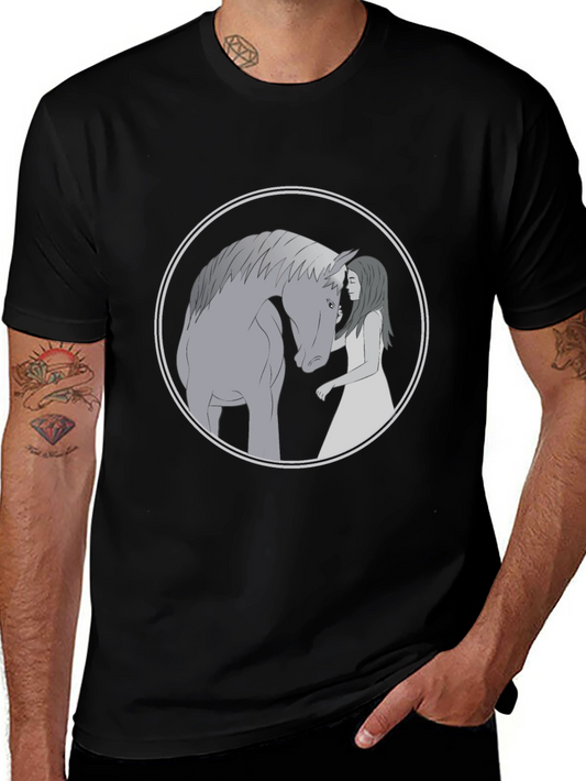 Horse & Girl Graphic Tee - Black Cotton Comfort
