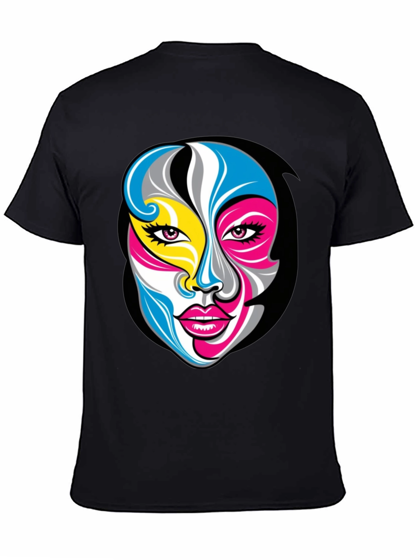 Abstract Face Graphic Tee - Unisex Black T-Shirt