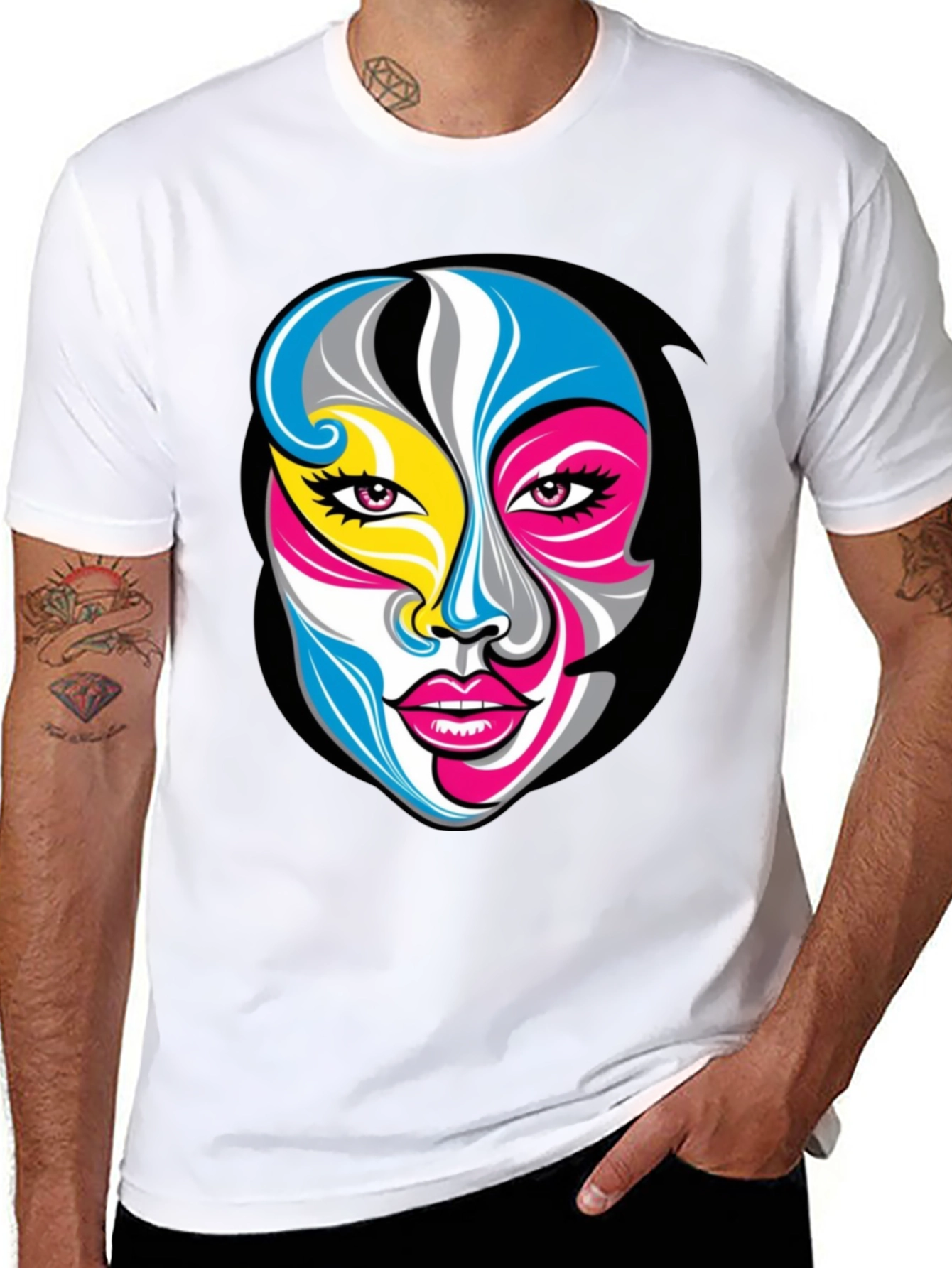 Abstract Face Graphic Tee - Unisex Black T-Shirt