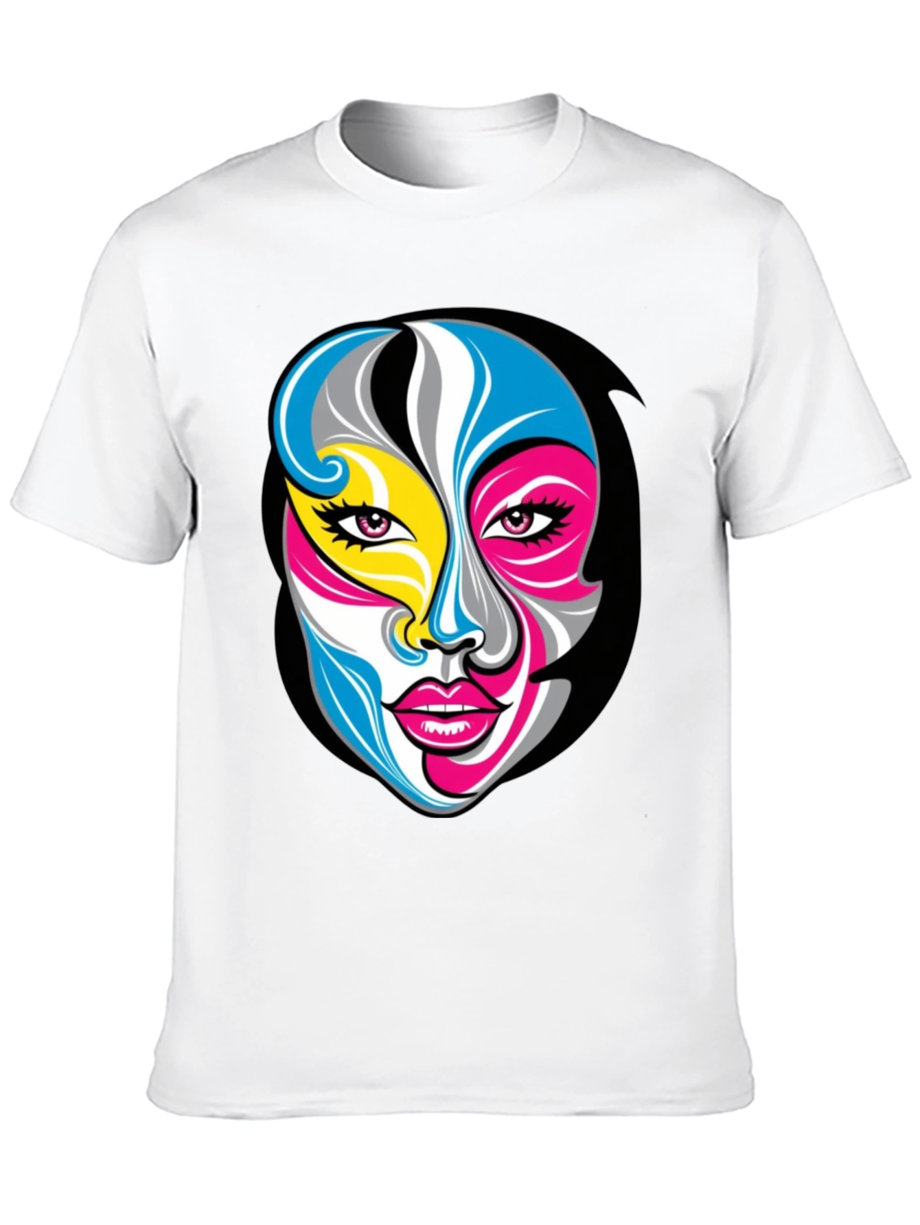 Abstract Face Graphic Tee - Unisex Black T-Shirt