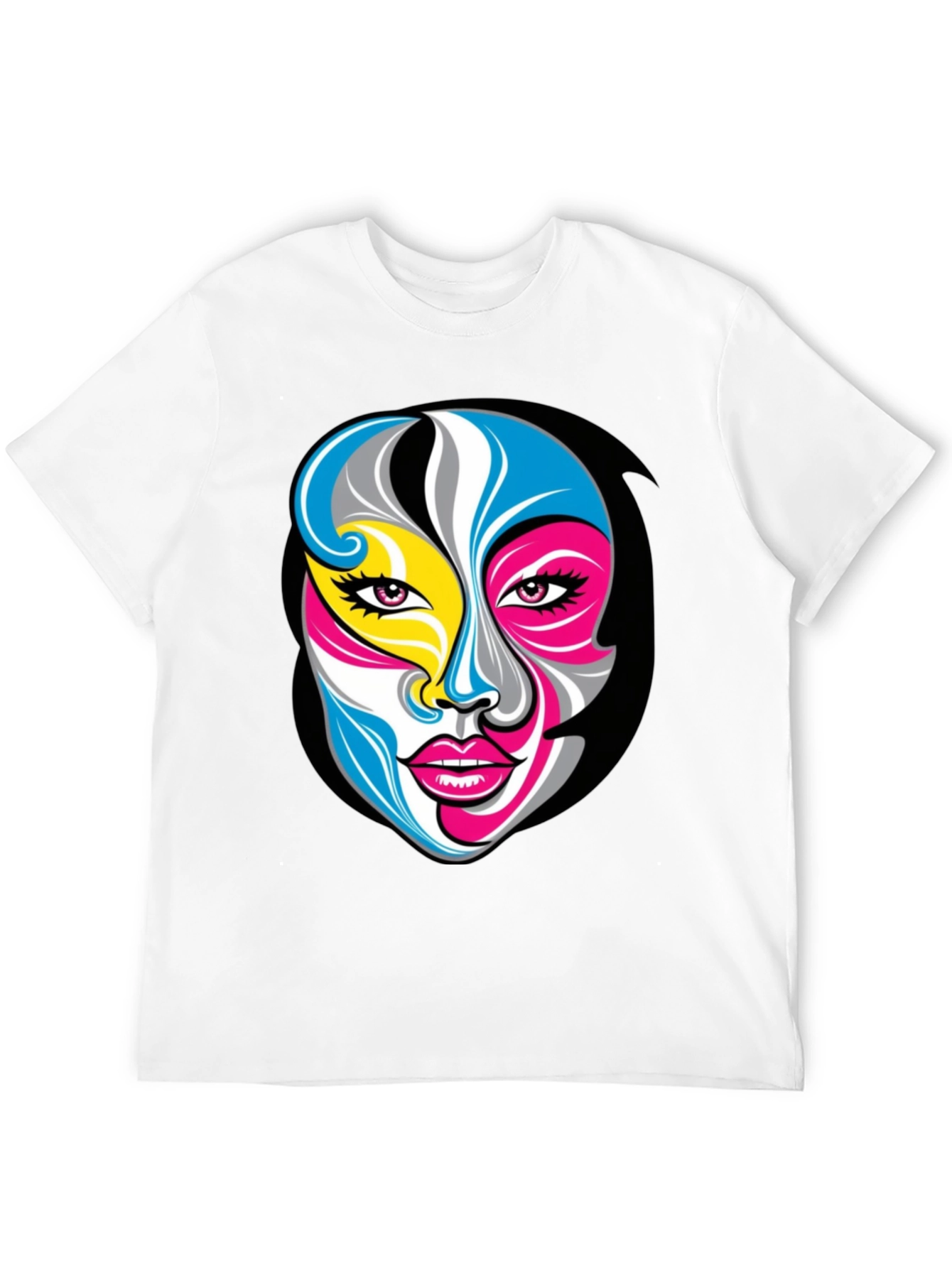 Abstract Face Graphic Tee - Unisex Black T-Shirt