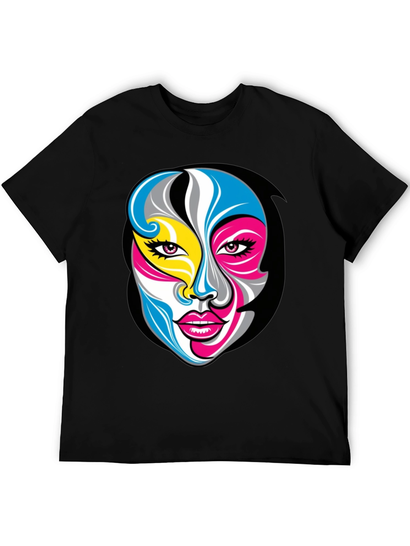 Abstract Face Graphic Tee - Unisex Black T-Shirt