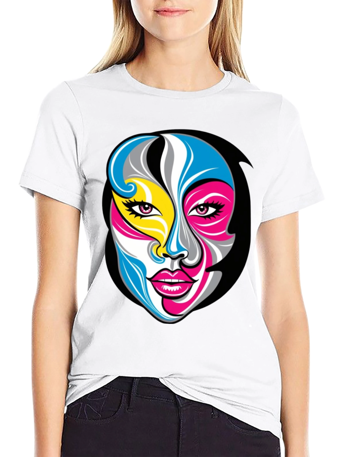 Abstract Face Graphic Tee - Unisex Black T-Shirt