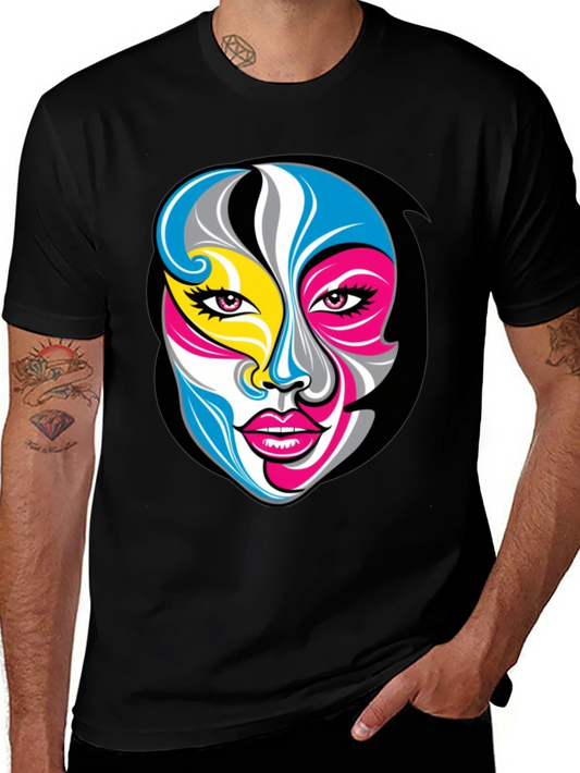 Abstract Face Graphic Tee - Unisex Black T-Shirt