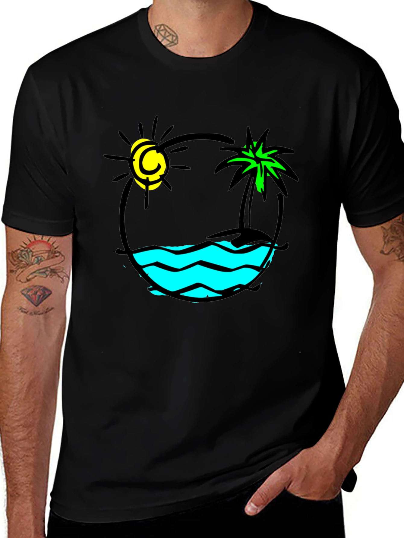 Island Vibes Graphic T-Shirt - Black Cotton Tee