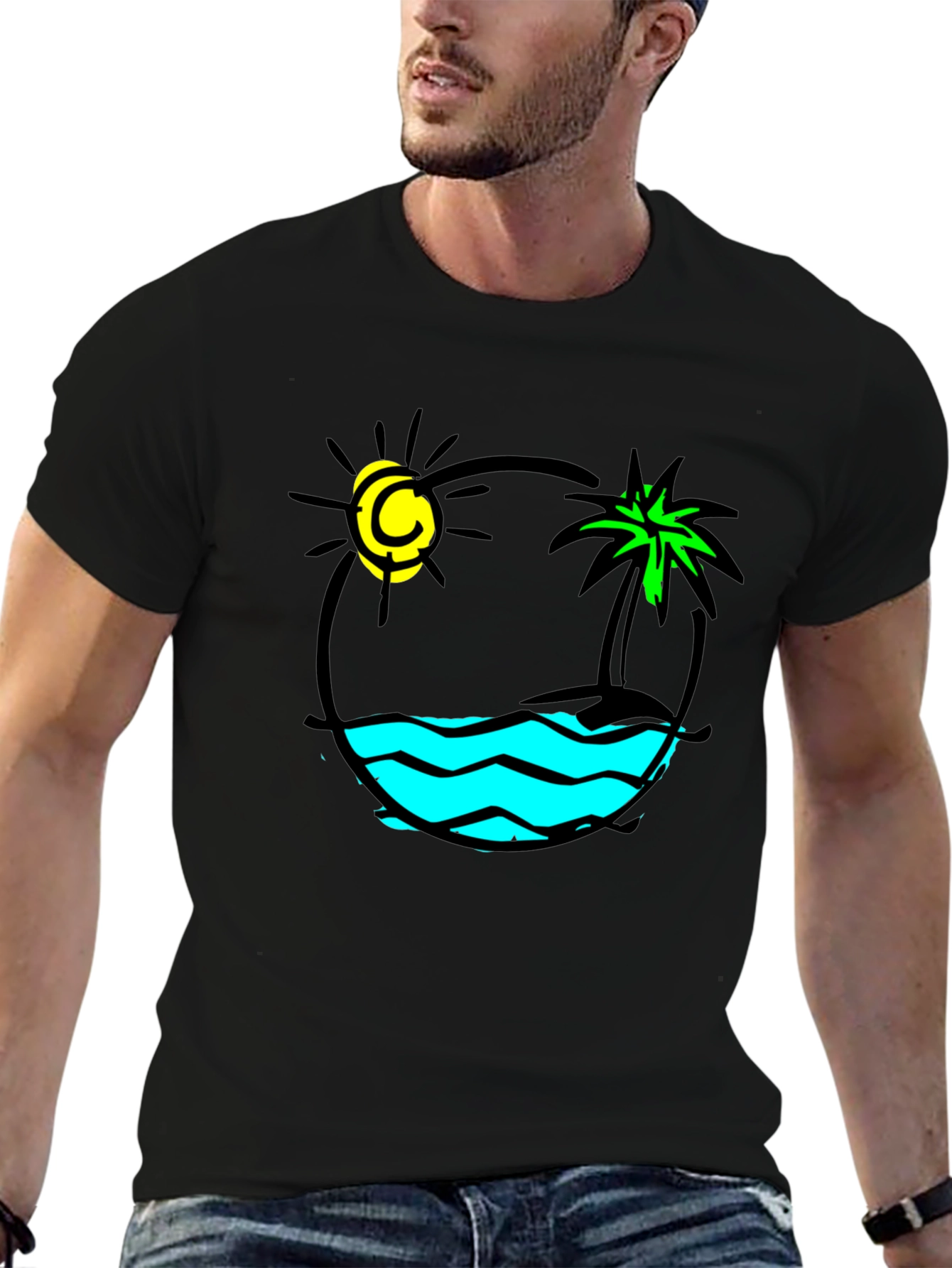 Island Vibes Graphic T-Shirt - Black Cotton Tee