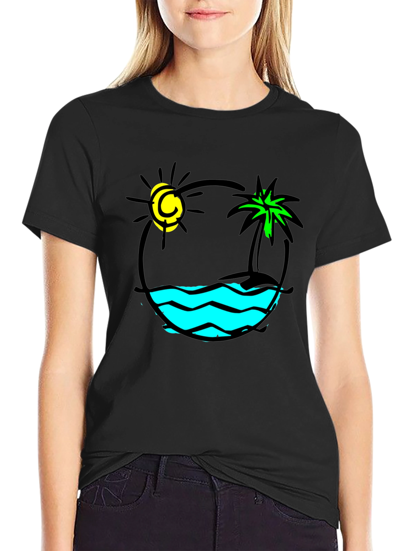Island Vibes Graphic T-Shirt - Black Cotton Tee