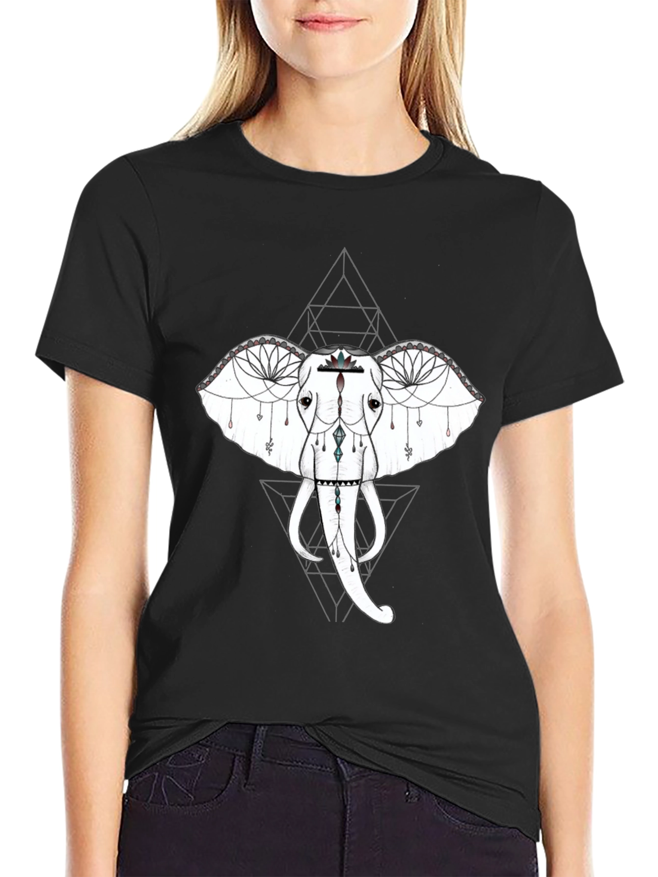 Geometric Elephant Graphic Tee - Black
